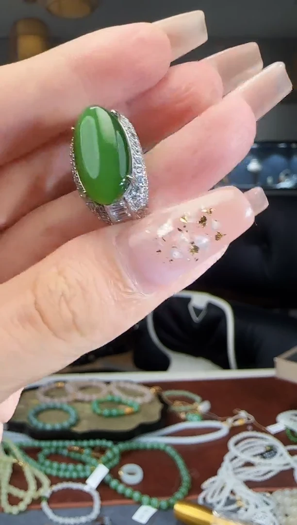 和田玉戒指银S925镶嵌1