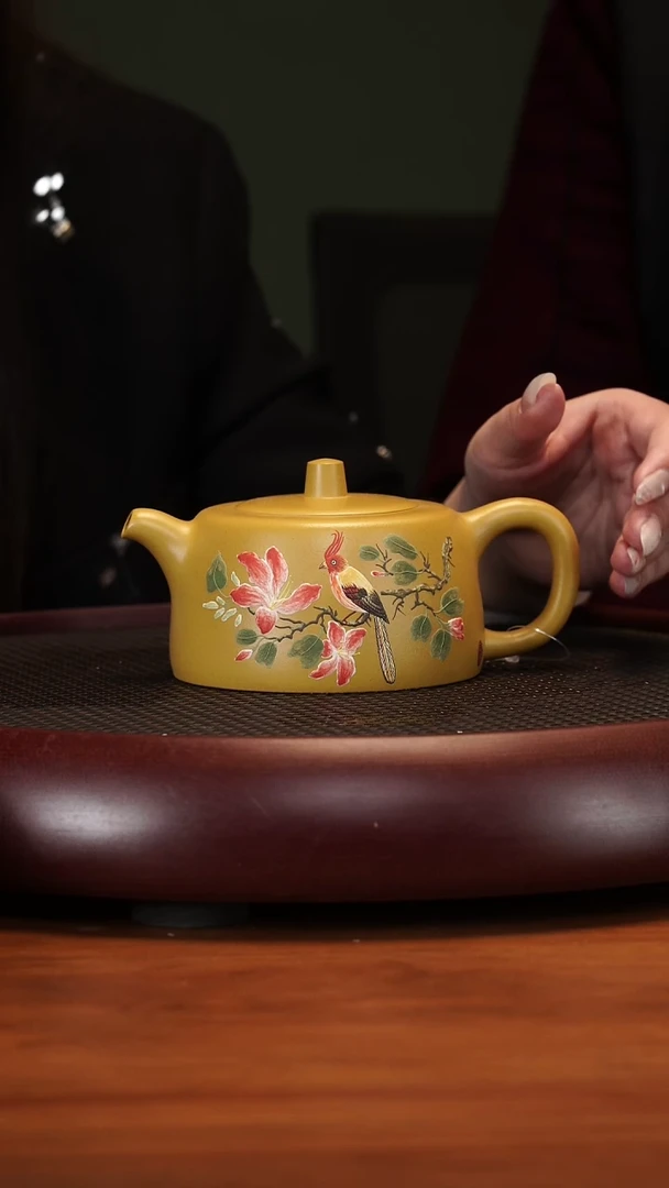 【闪购商品】紫砂茶壶2-14YJB泥绘井栏黄金朱泥300cc