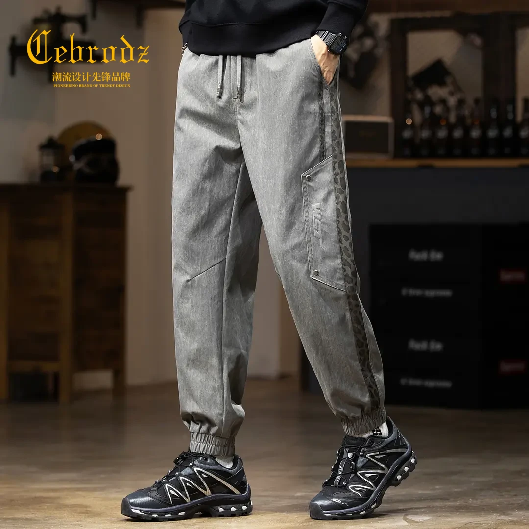法国Cebrodz高端美式复古拼接工装裤男潮牌迷彩拼接哈伦休闲裤