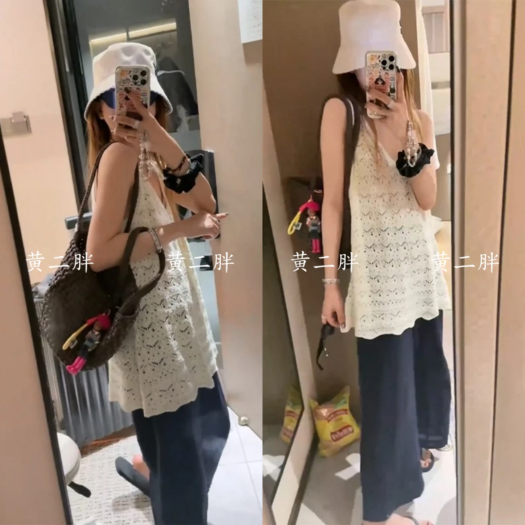 法式气质镂空V领无袖背心女夏季新款重工蕾丝显瘦外穿罩衫上衣