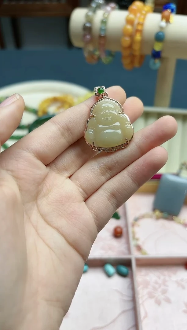 【闪购商品】和田玉吊坠银S925镶嵌和田玉佛公吊坠*1 GW赠链