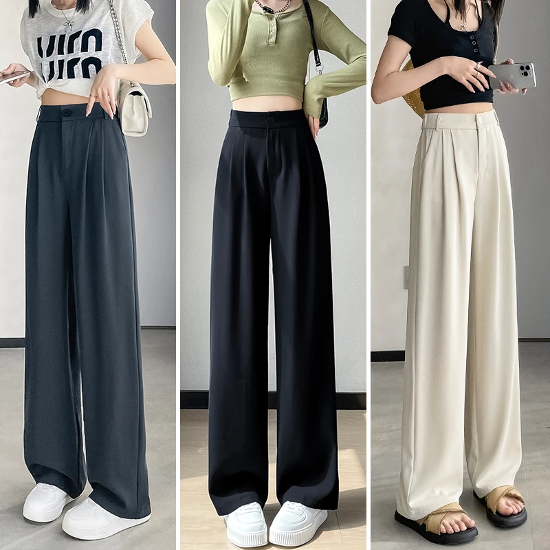 补贴6-10）夏季小个子西装裤女裤子垂感高级感窄版直筒冰丝阔腿裤