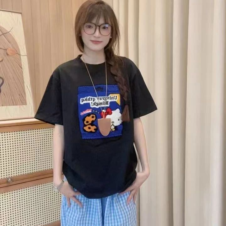 2025夏季装新款女装短袖洋气潮牌毛巾绣韩版小狗百搭宽松#MJ0221