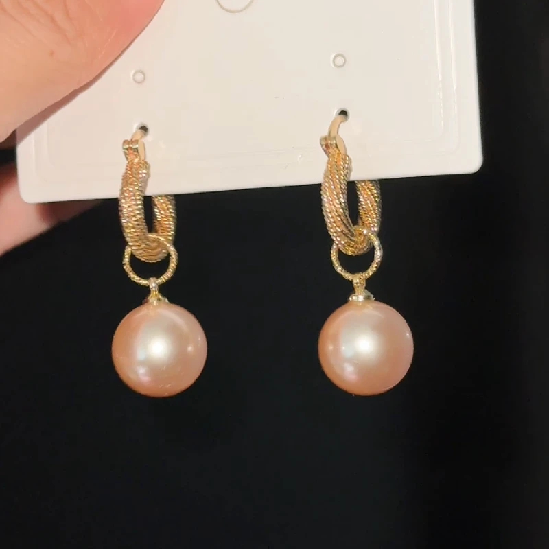 纯铜仿珍珠耳饰 法式香槟色珍珠耳扣复古港风女新款潮气质耳饰