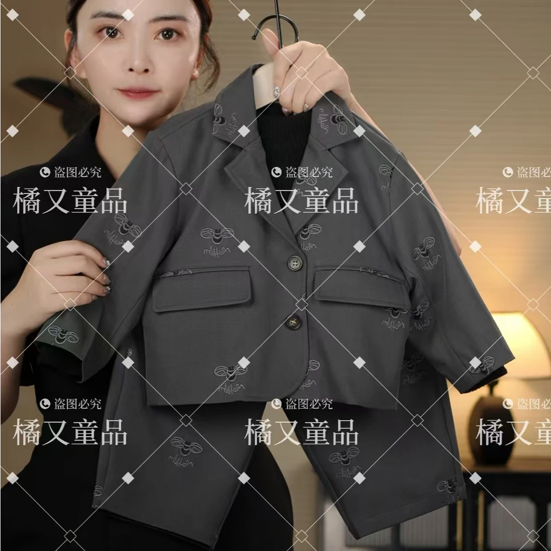 【小蜜蜂1】2025春季新品潮流休闲长袖西装男童女童儿童套装25589
