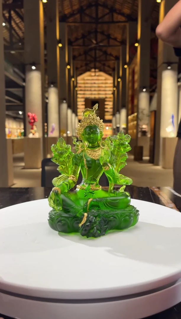 摆件手绘描金绿度母