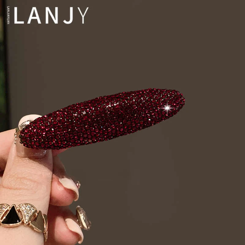 安可拉红色水钻发夹精致百搭侧边夹额前碎发整理鸭嘴夹刘海夹发卡