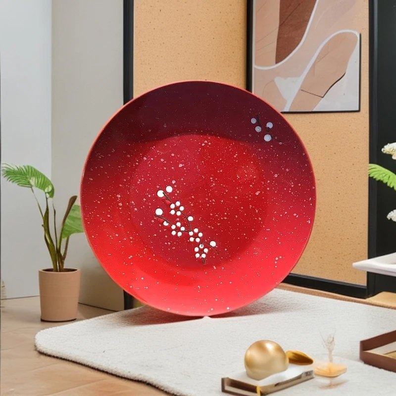 【釉下彩】7英寸红色梅花盘瓷盘圆形简约陶瓷轻奢