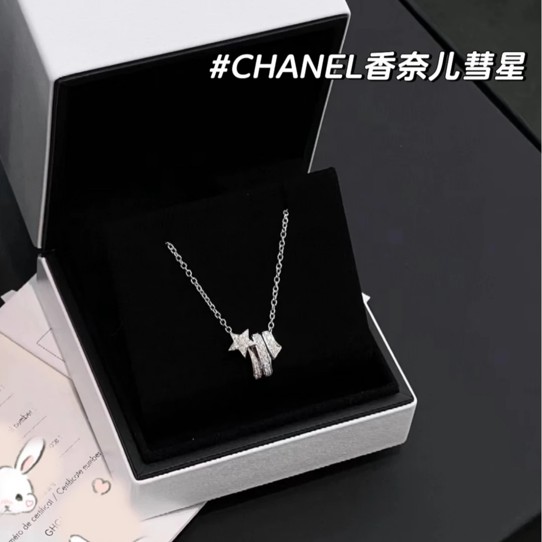 未使用 Chanel/香奈儿 小花6珊 Comete系列彗星满钻白金项链 25年