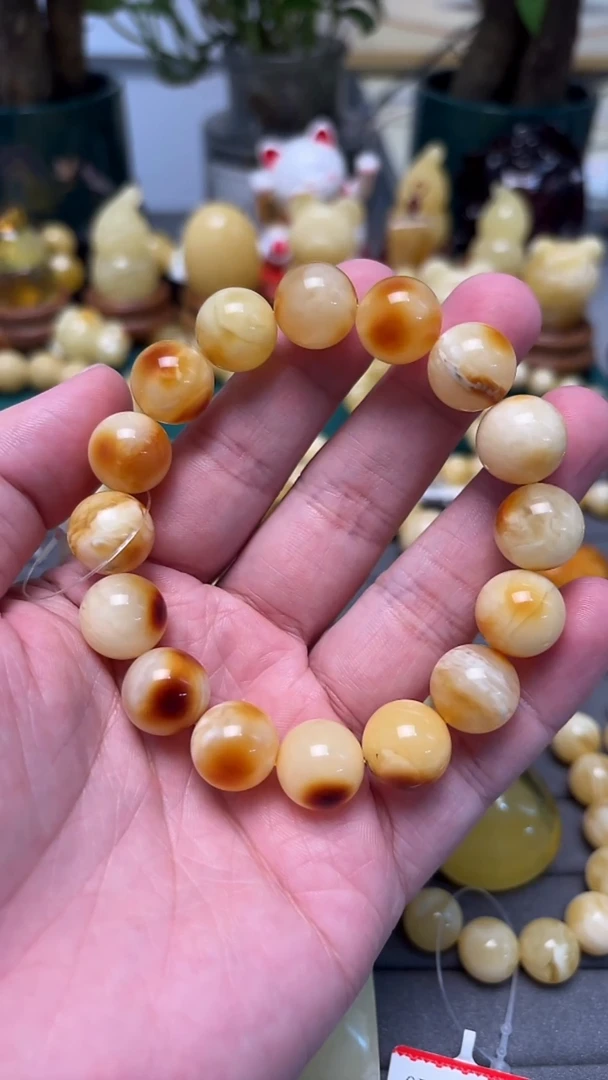 手串蜜蜡未镶嵌p48沁色花蜡手串 22.88克 13+mm