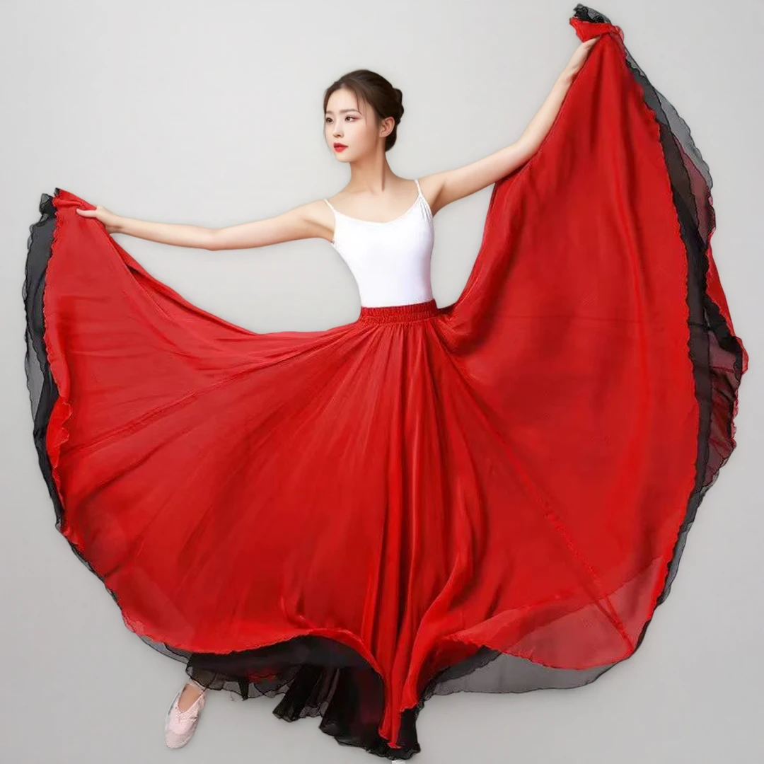 两面穿720度雪纺半身裙双层飘逸大摆裙