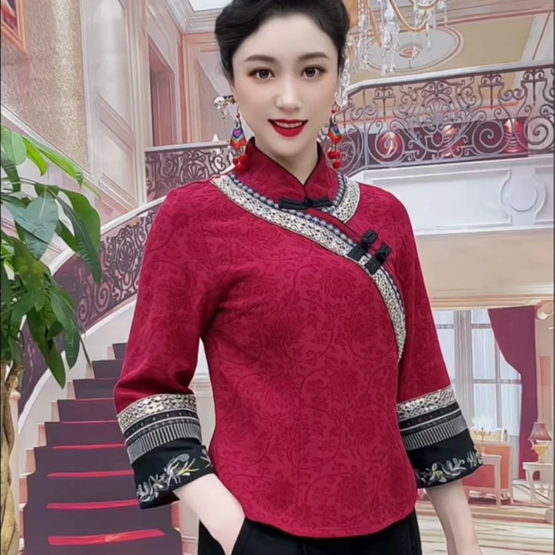 1515AB春款改良重工艺刺绣棉麻民族风上衣