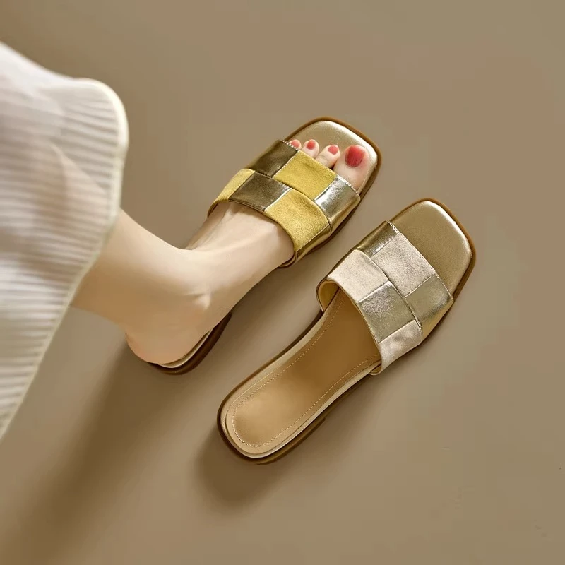 羊皮断码清仓真皮平底拖鞋女2025新款夏季外穿软底舒适露趾凉拖鞋