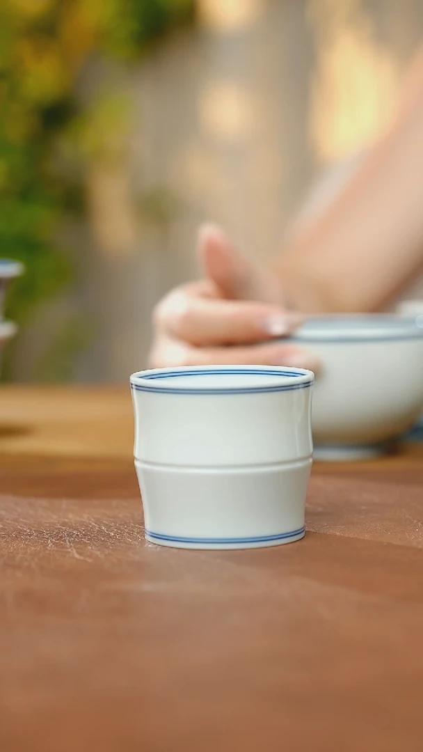 杯子柴窑白胎竹节杯50cc