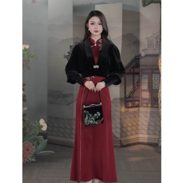 SUSSI/古色冬季新品商场同款黑色毛绒短款外套