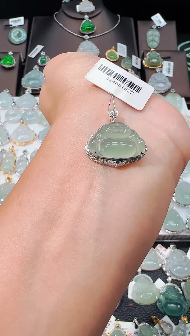 吊坠(不含链)18K金镶嵌翡翠佛公吊坠1622