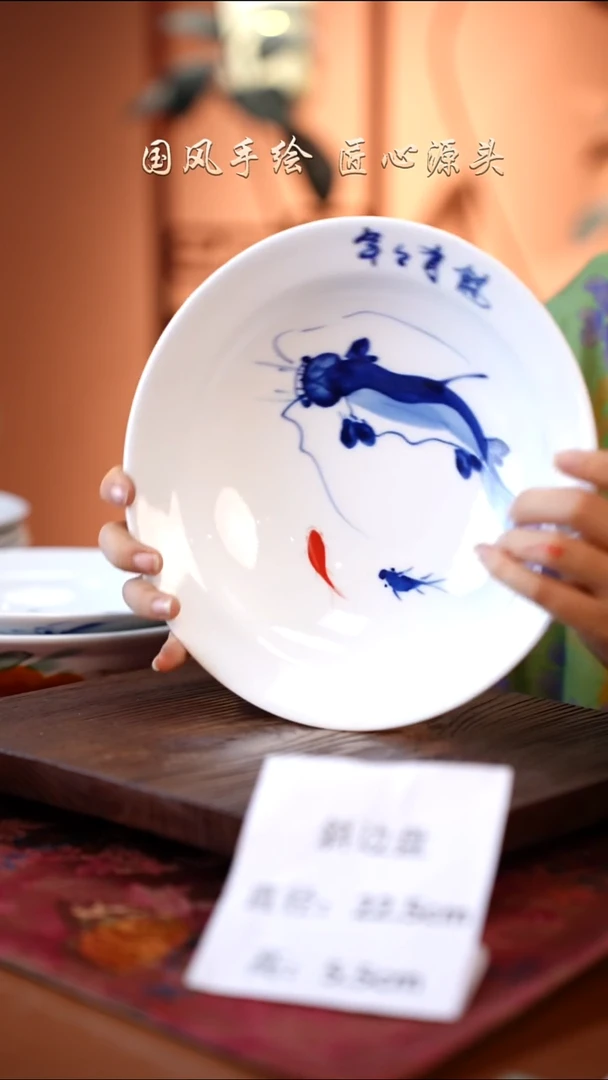 陶瓷景德镇釉中彩餐具斜边盘直径22.5高5.5