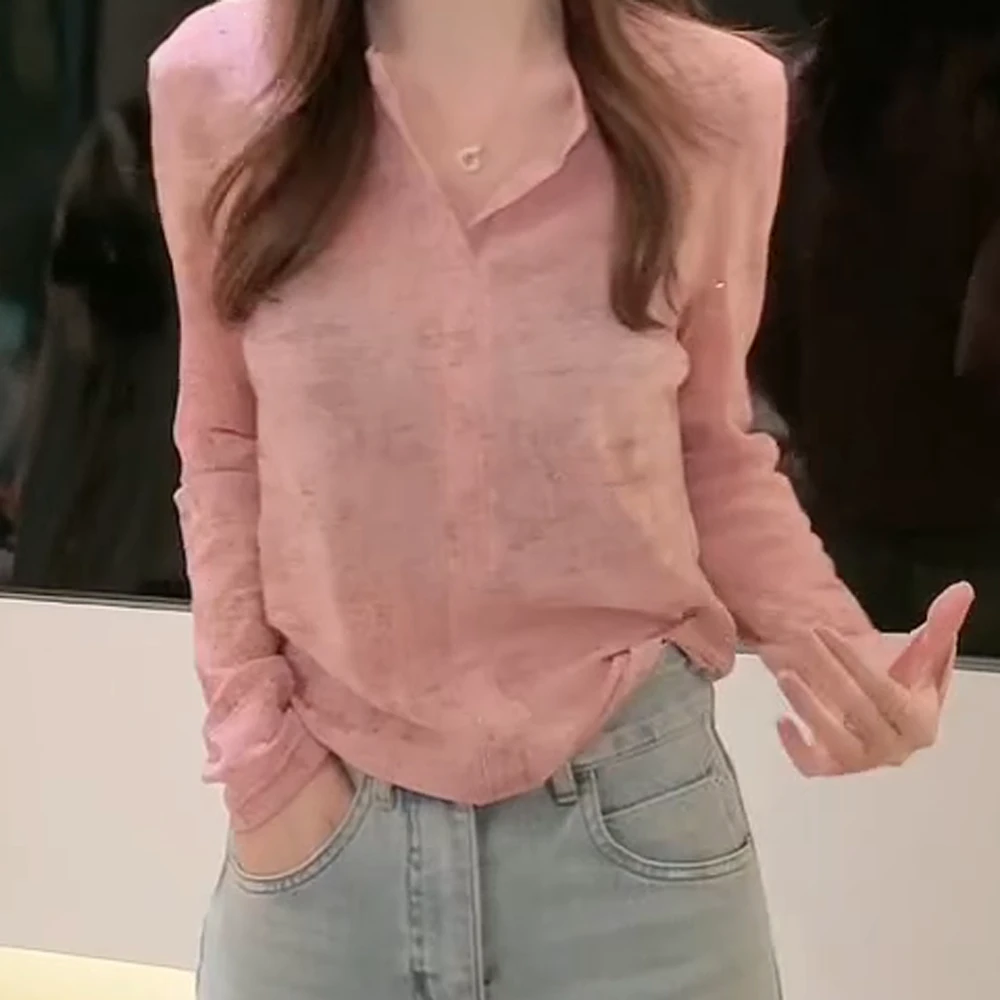 洋气设计感时尚晕染小衫烫钻修身显瘦凉感长袖上衣
