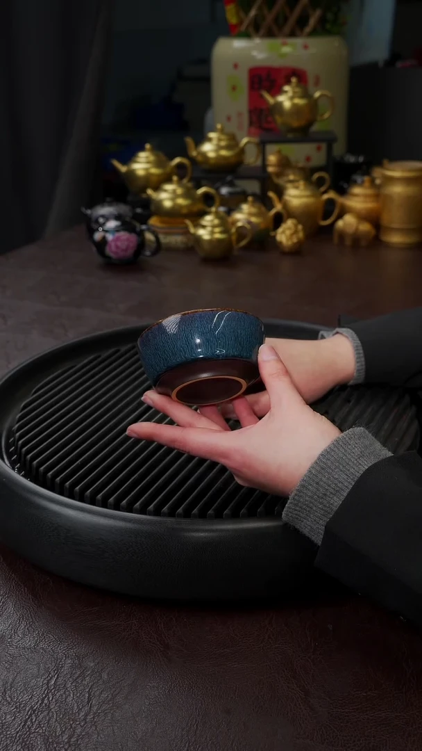 【闪购商品】杯【宜景窑天目釉蓝釉鎏金】普洱杯