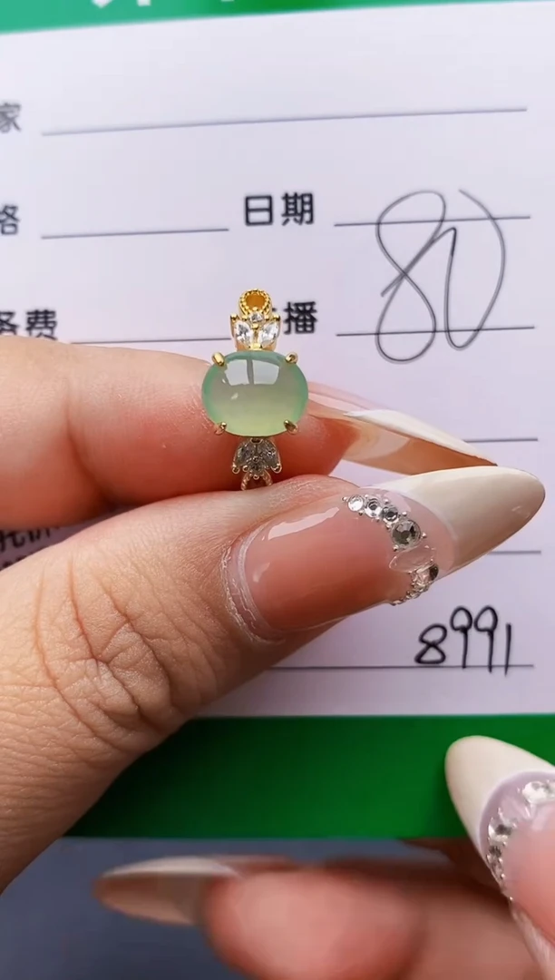 翡翠戒指银S925镶嵌8991