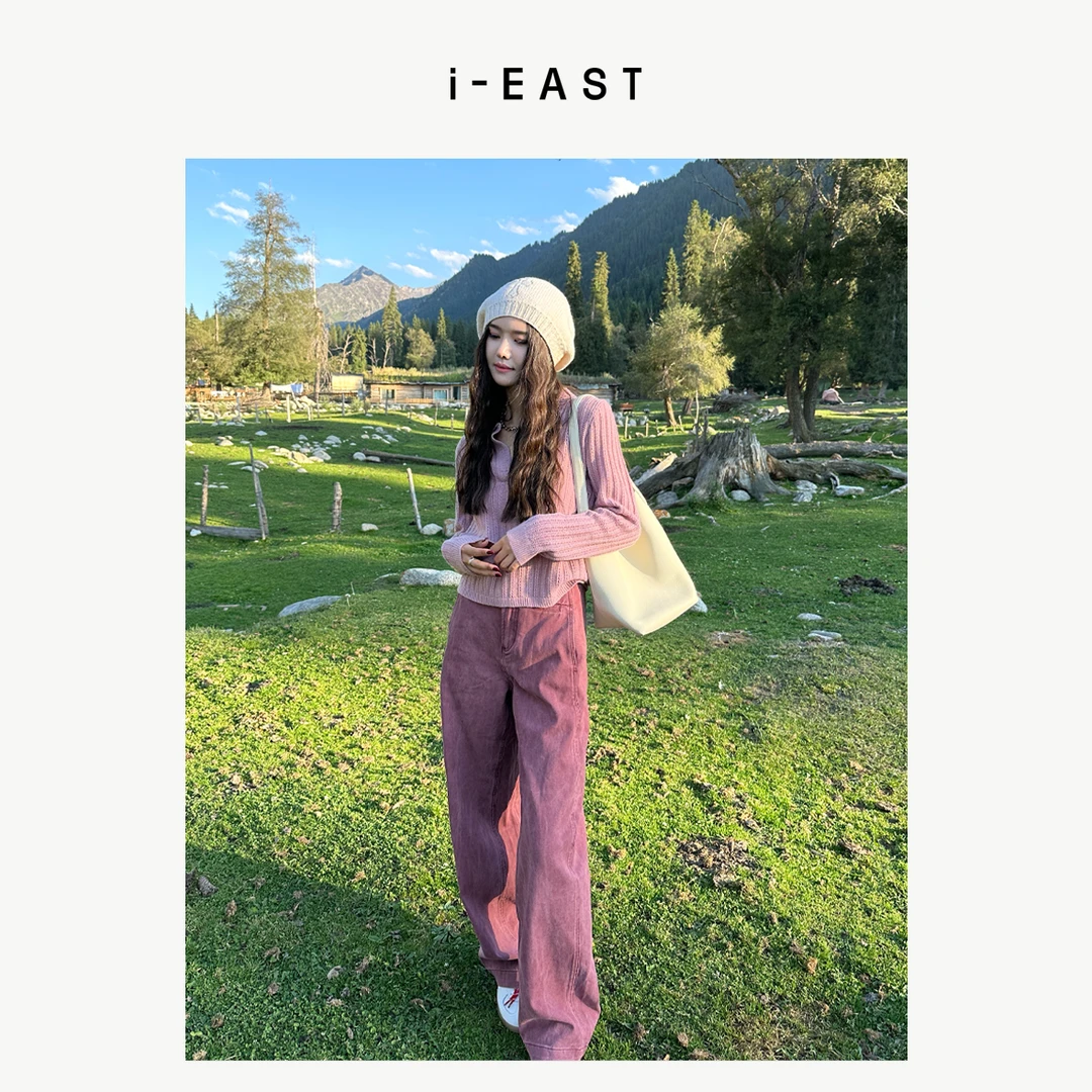 i-EAST 海盐葡萄~做旧设计感百搭牛仔裤-4Q K1011