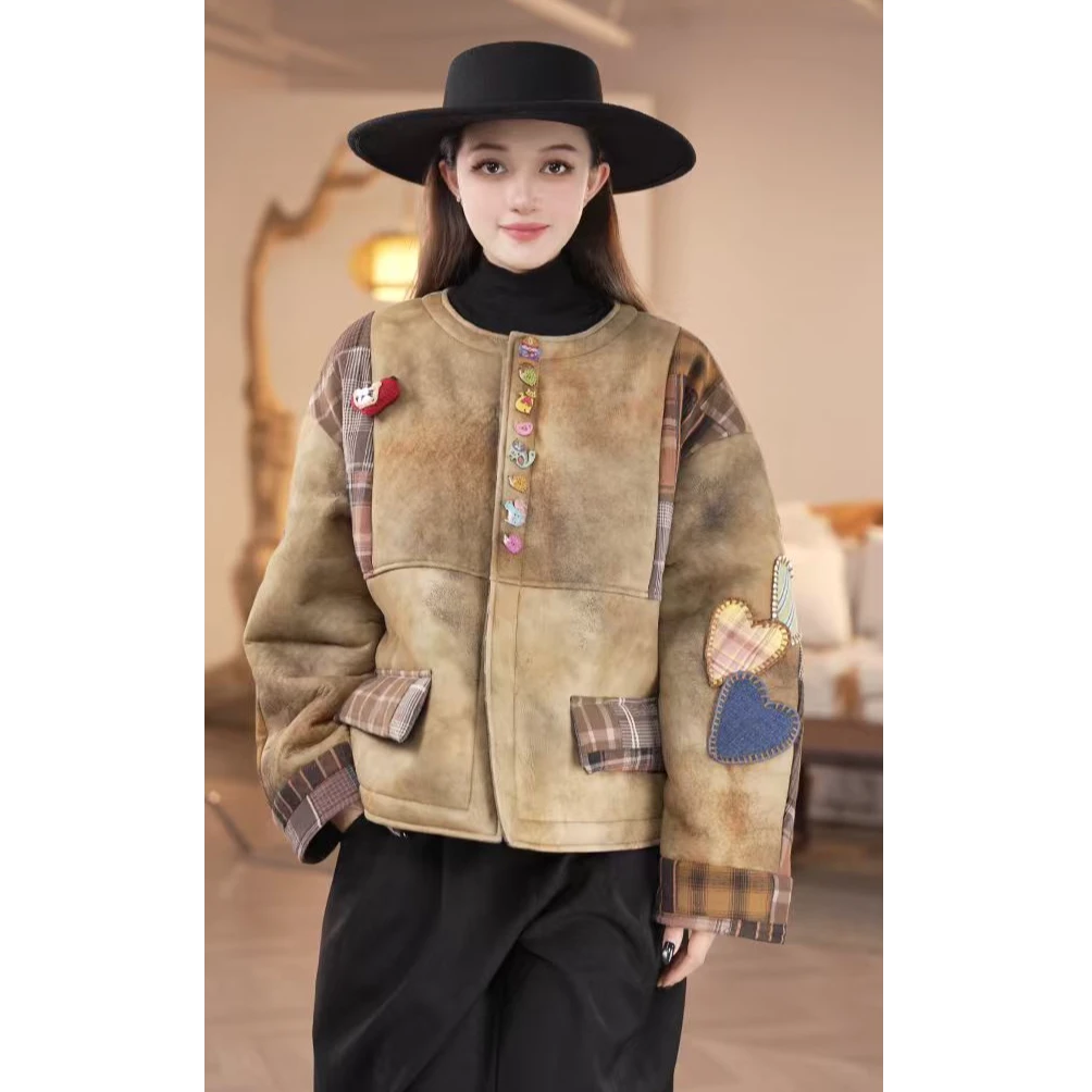 【镶守·白露】冬季设计师款复古休闲皮毛一体短款白鹅绒服外套8370