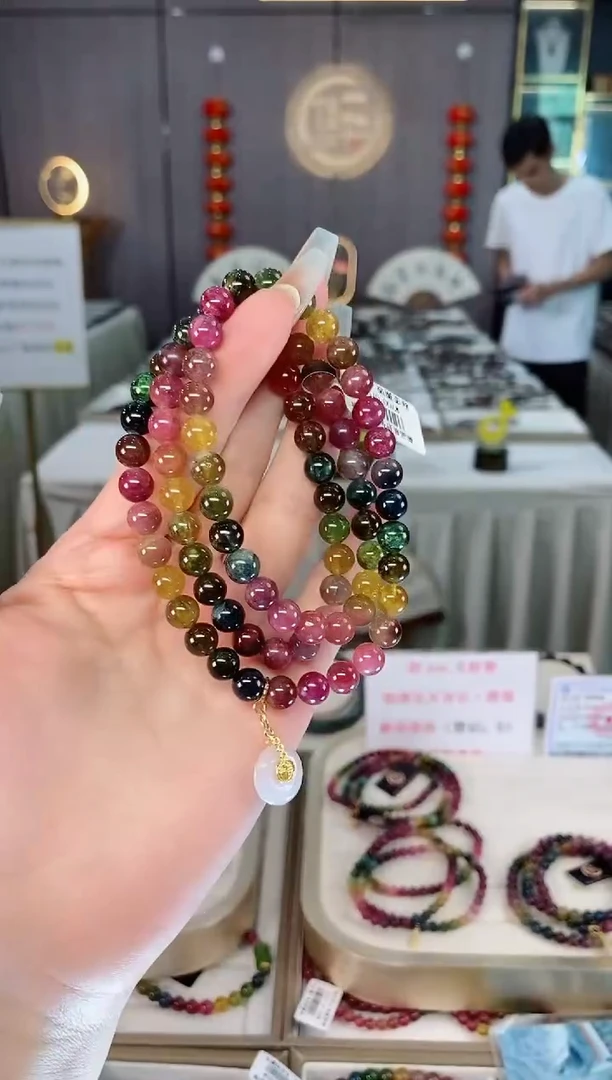 未镶嵌老矿碧玺彩虹三圈手串7mm+碧玺（多样性发一条）mz