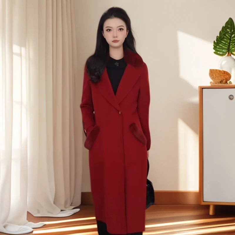 乔万尼冬季羊毛呢外套女中长款修身宽松呢子保暖大衣EL4A518