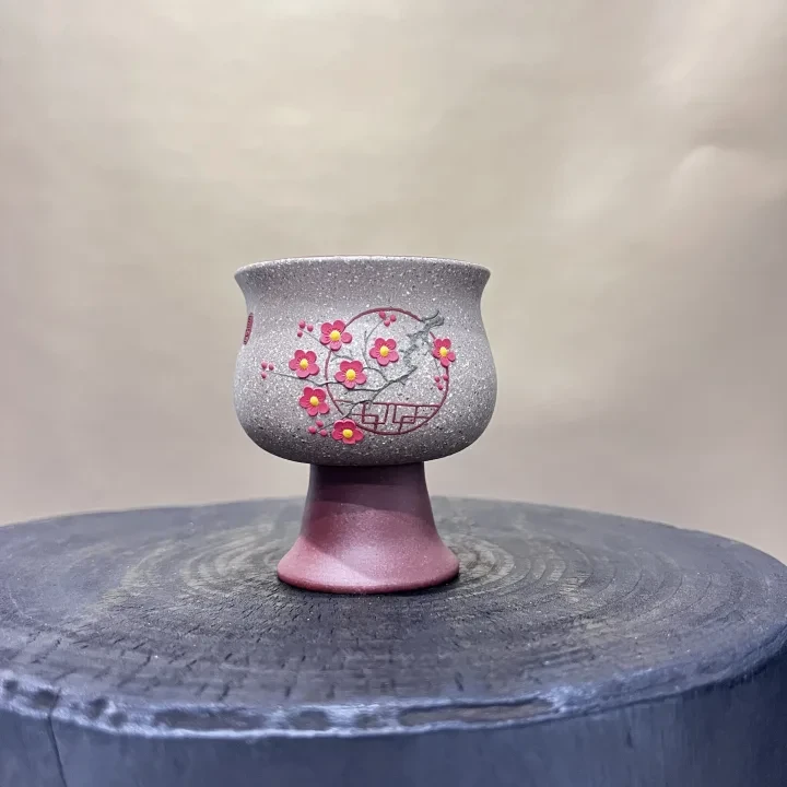 【古月壶来】L1769芝麻段紫泥“开窗梅花纹”高足杯