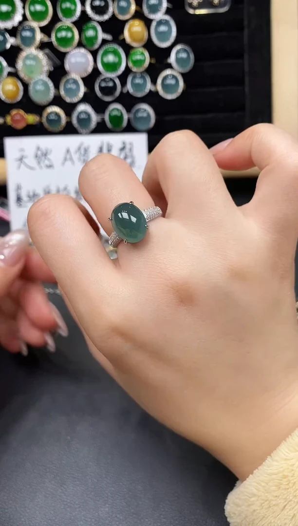 银S925镶嵌戒指翡翠58658