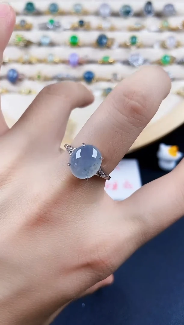 翡翠戒指银S925镶嵌41659