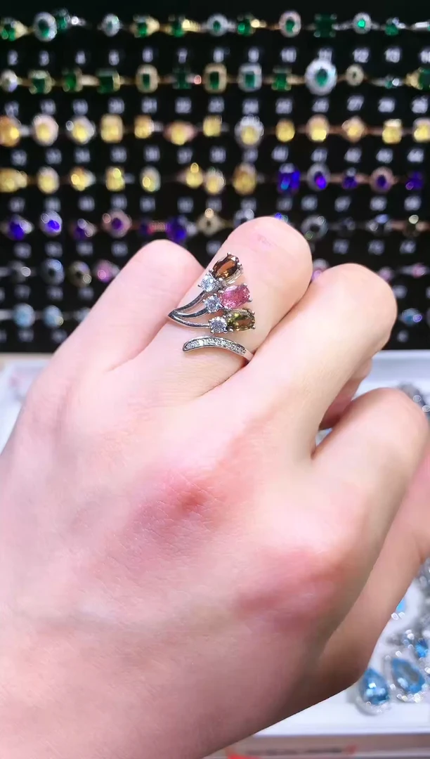 【闪购商品】碧玺戒指银S925镶嵌天然无烧