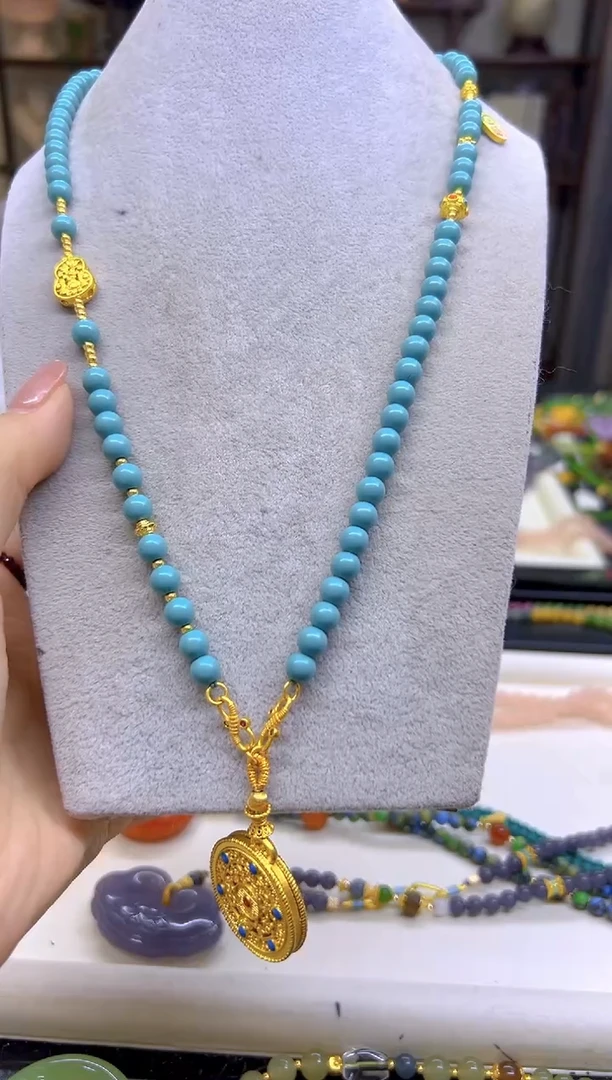 玛瑙/玉髓毛衣链银S925镀金镶嵌DIY款M532