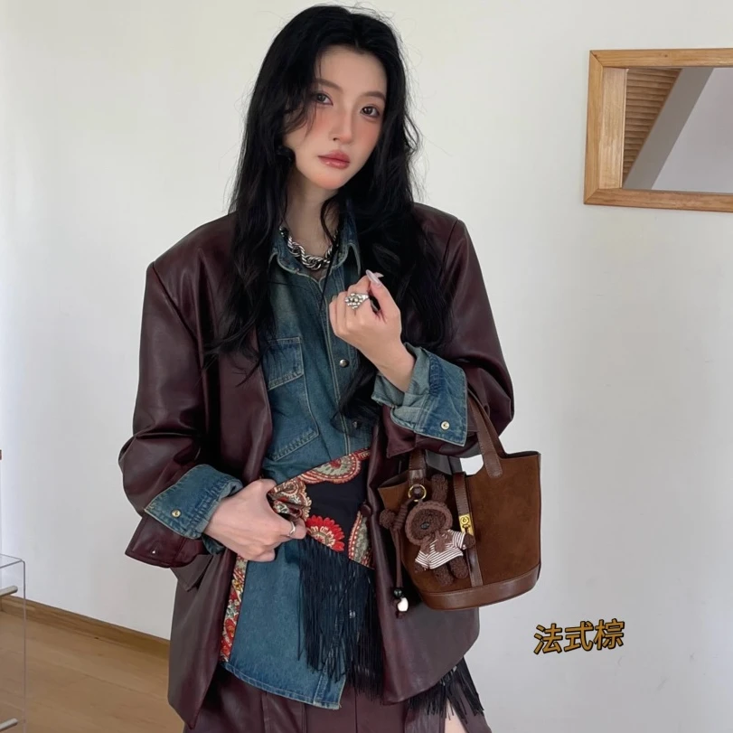 2025秋冬新款磨砂真皮女包法式复古小众通勤单肩斜挎腋下包包8601