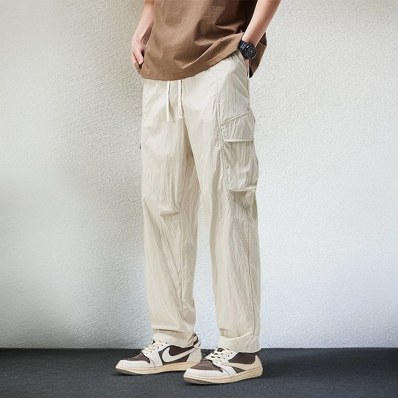 2025新款宽松直筒冰丝休闲裤男薄款透气工装裤潮牌登山伞兵冲锋裤
