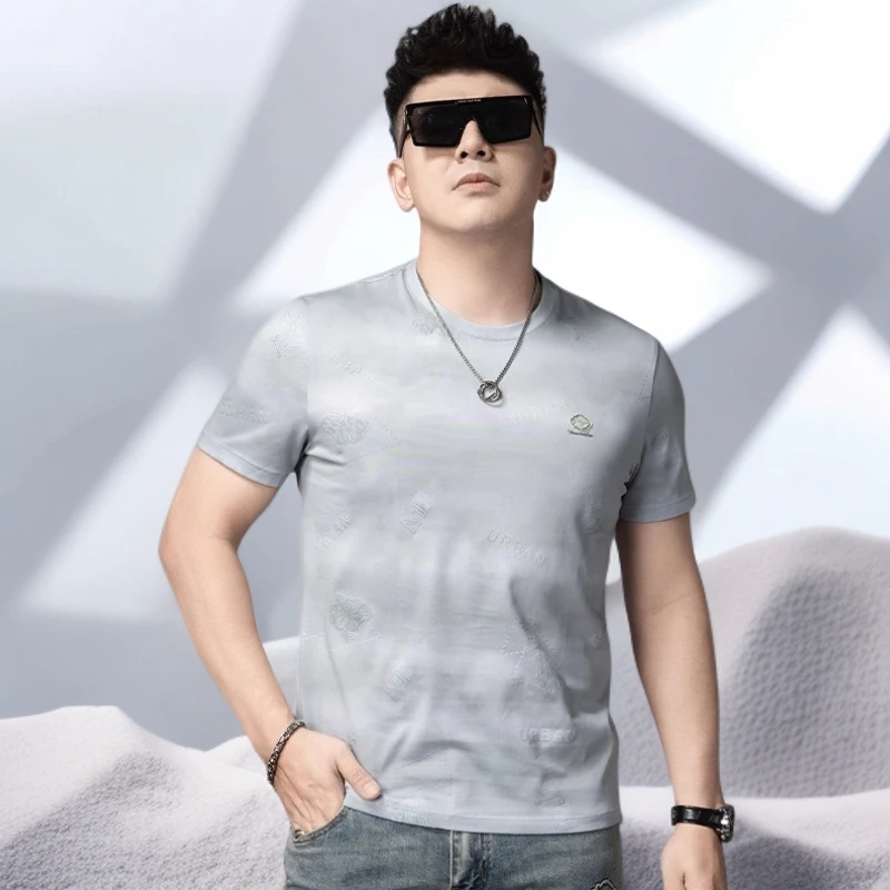 宾斯洛特时尚男士短袖T恤夏季潮牌修身半袖上衣男装薄款体恤男