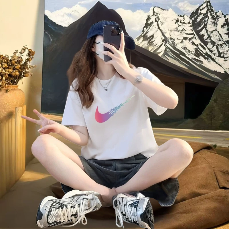 奥特莱斯官方正品休闲纯色百搭短袖宽松潮牌大t恤女宽松t恤新款