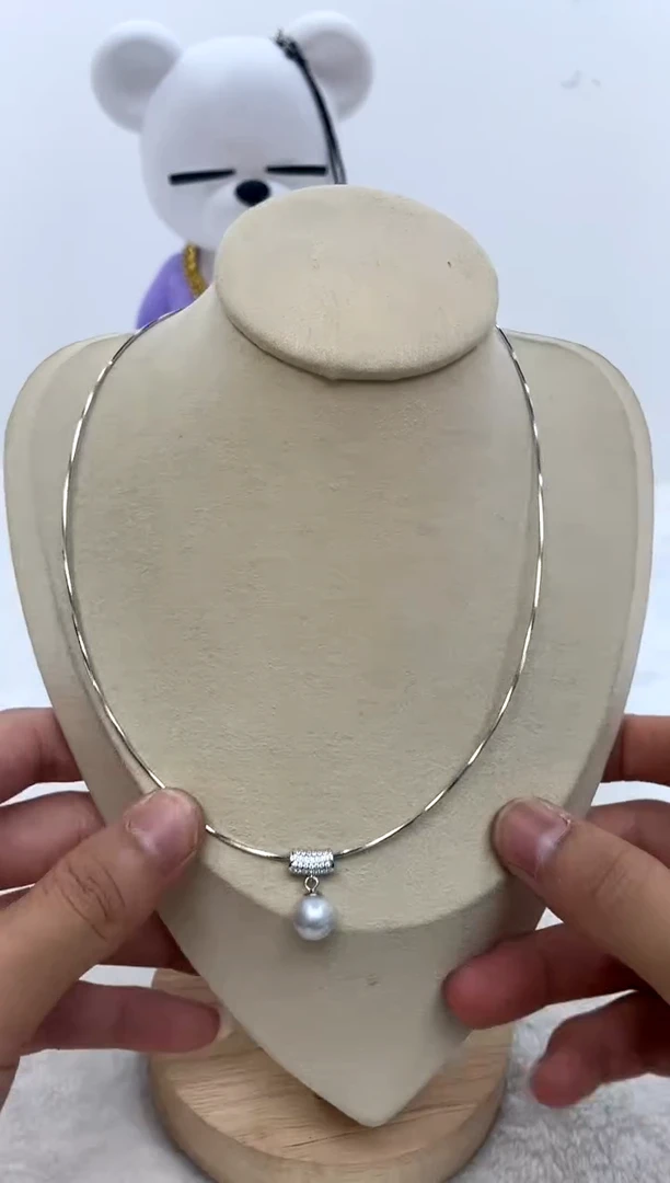 项圈银S925镶嵌海水珍珠9-10