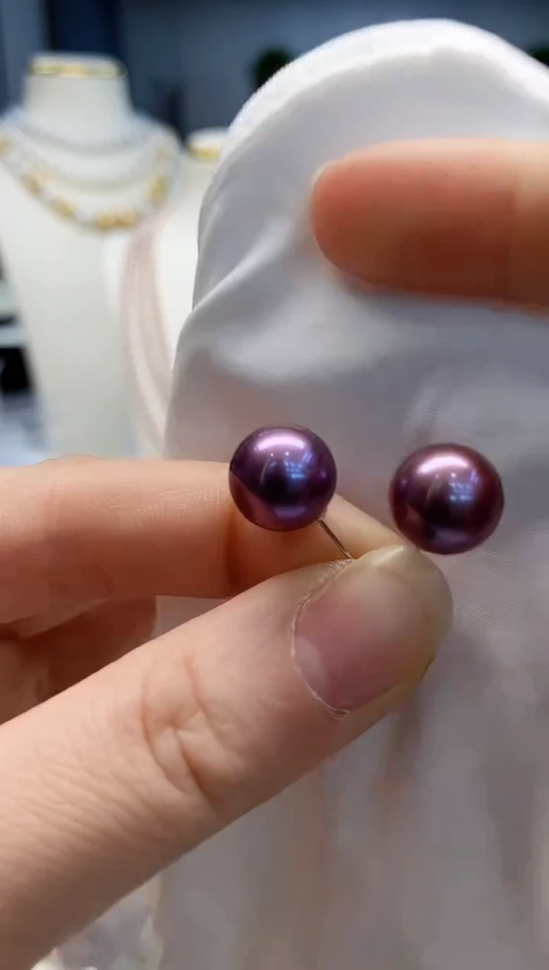 【闪购商品】淡水珍珠耳饰18K金镶嵌淡水耳钉 帝王紫