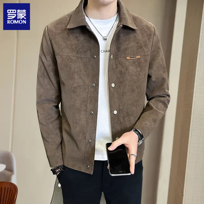 罗蒙黑色简约休闲百搭高质量夹克外套2025新款春秋时尚翻领大气男