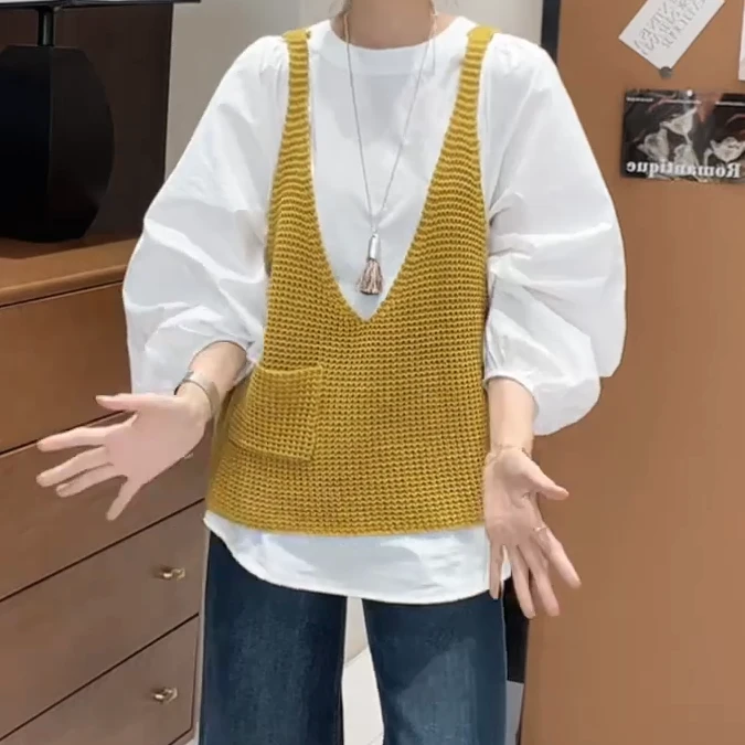 2025早秋韩系衬衫+针织马甲C6027