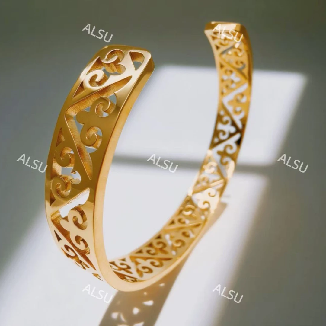 合金手镯 ALSU原创新款经典民族风镂空花纹细手镯百搭复古时尚