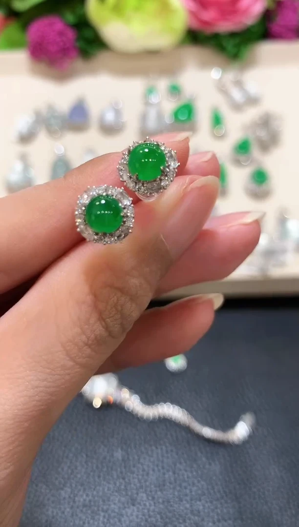 翡翠18K金镶嵌耳饰b139