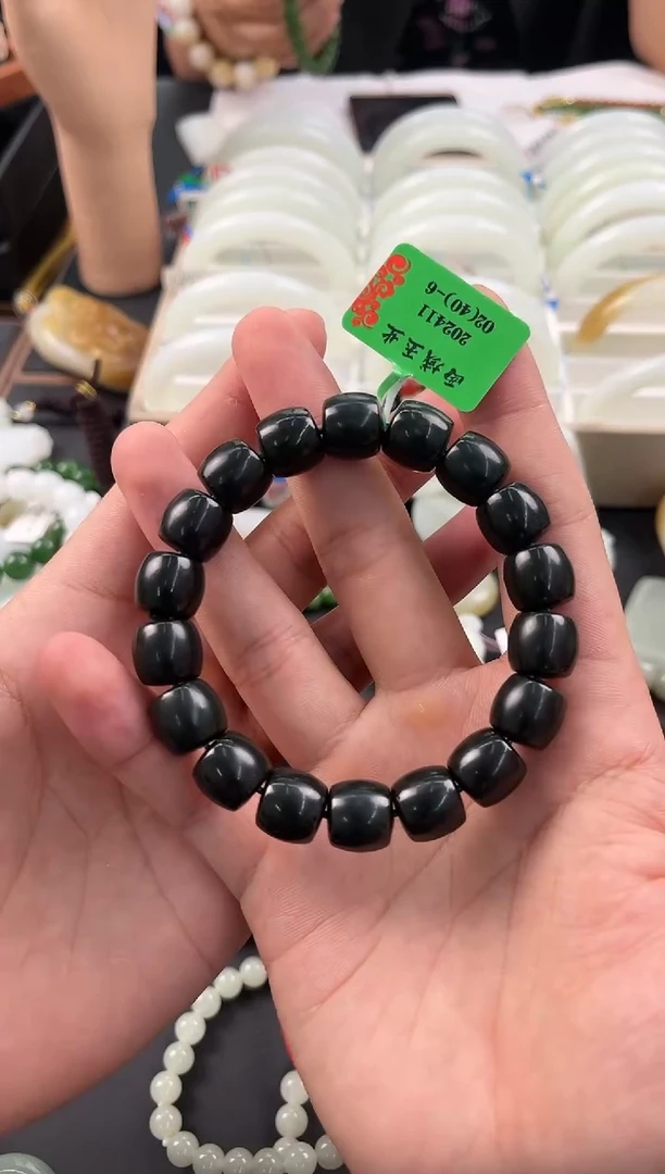 手串未镶嵌和田玉和田黑青直切手串卡12微色差