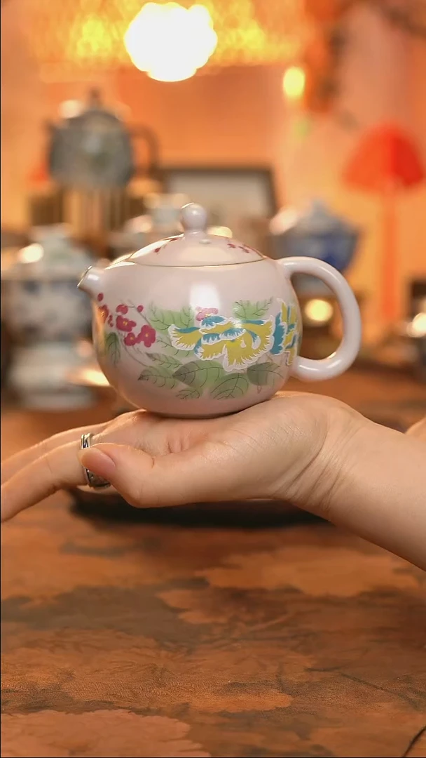 东岳窑汝窑芙蓉小西施壶桃粉