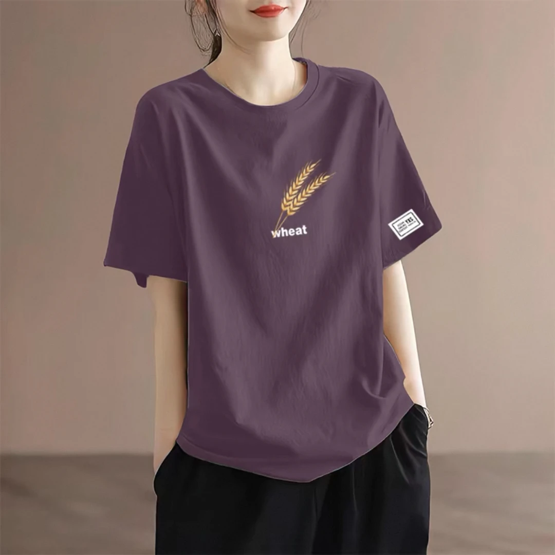 100%纯棉短袖t恤女士宽松显瘦夏季新款大码胖mm休闲减龄圆领上衣