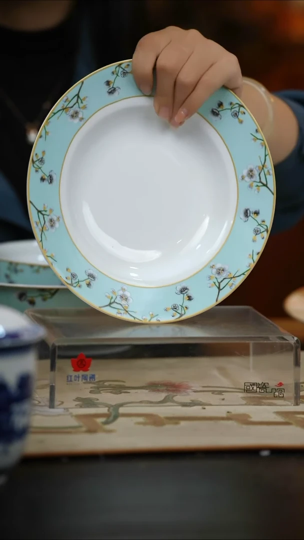 瓷4个微瑕春意盎然8英寸深汤盘