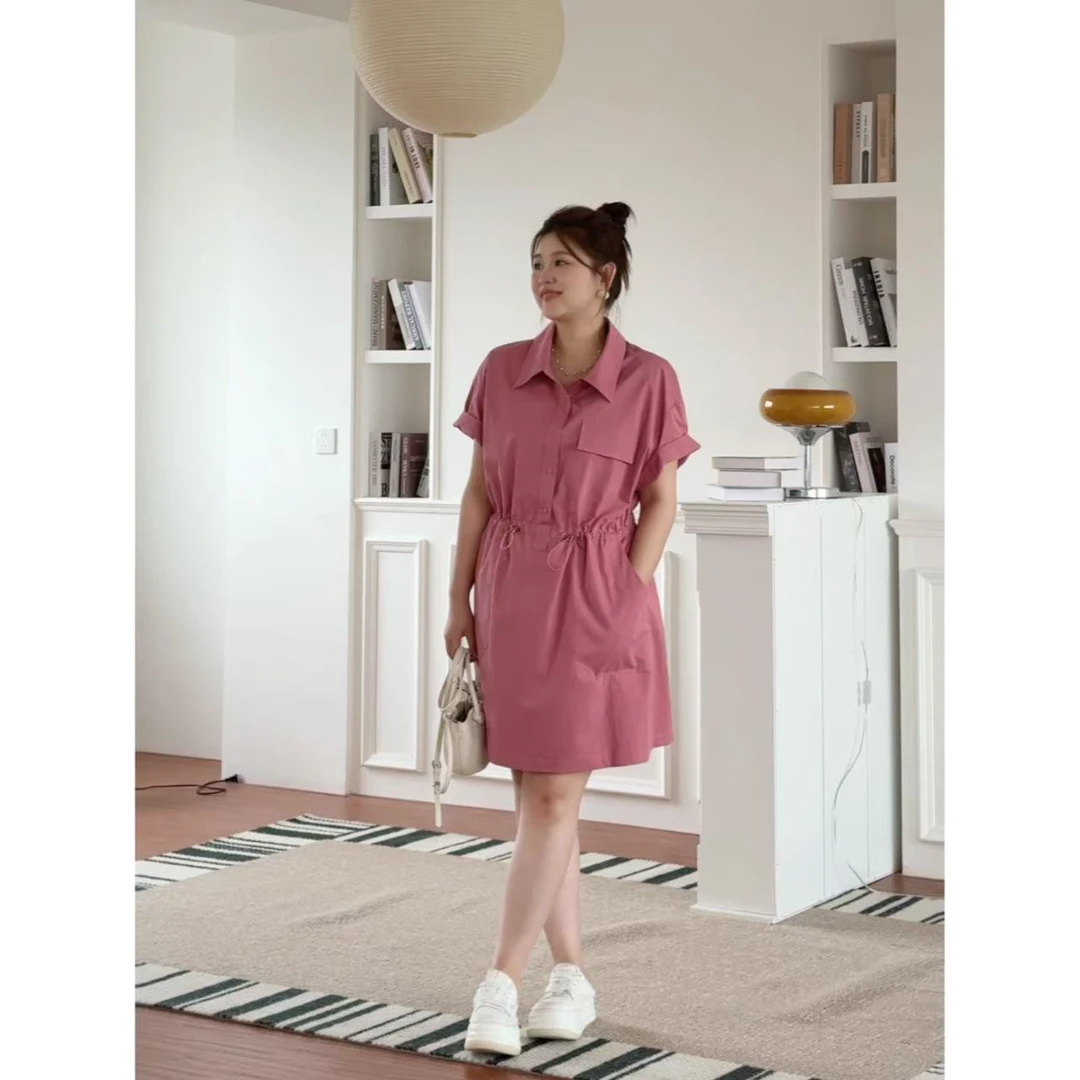 晶咕佳佳【草莓笔记本】纯色工装运动感连衣裙显瘦气质时尚宽松