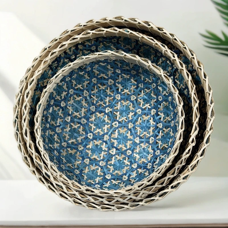 宁强羌编手工竹编彩色果盘精致天然竹篮