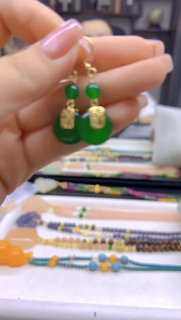 翡翠14K金镶嵌耳饰DIY款E717